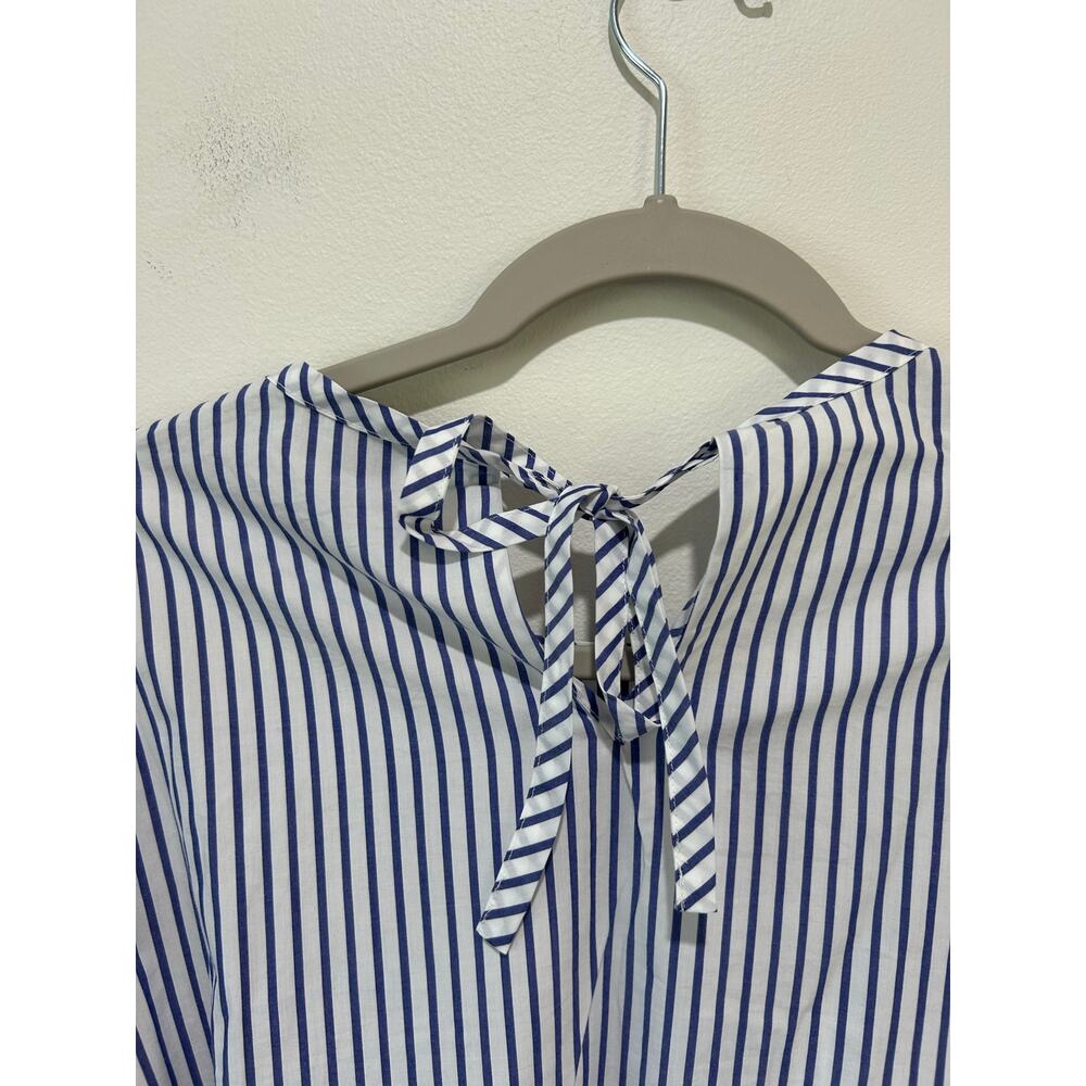 J, Crew NWT blouse size 6 blue white striped cotton ruffles tie - Picture 5 of 10